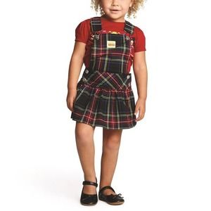 Harajuku Mini Target Girls Overall Jumper Dress 5T Red Green Plaid Stretch EUC!